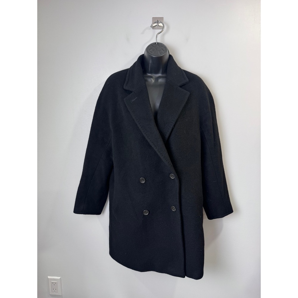 Aritzia Babaton Women Black Slouch Coat Wool Camel Hair Double Breasted XS